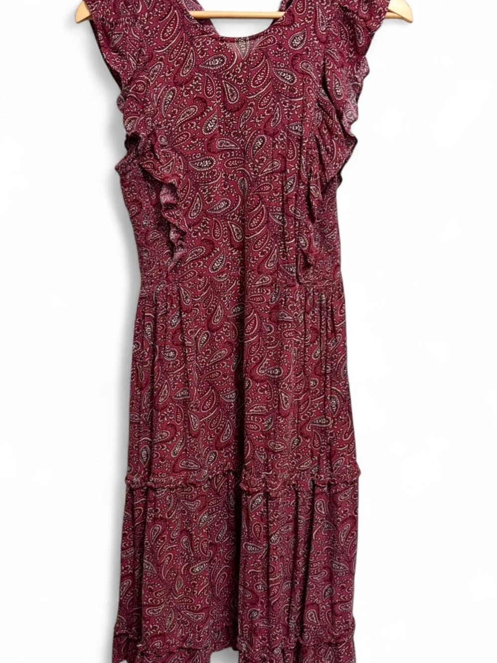 a.n.a Burgundy Boho Paisley Ruffle-sleeve Midi Dress Size M - Picture 7 of 7